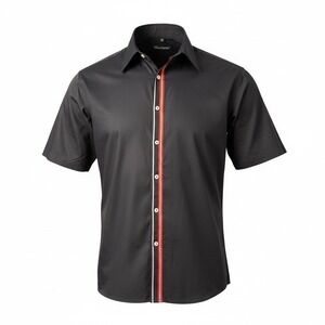 Vintage Y2K Illusionz Mens Black Short Sleeve Button Up Shirt Style 503 Size 6XL